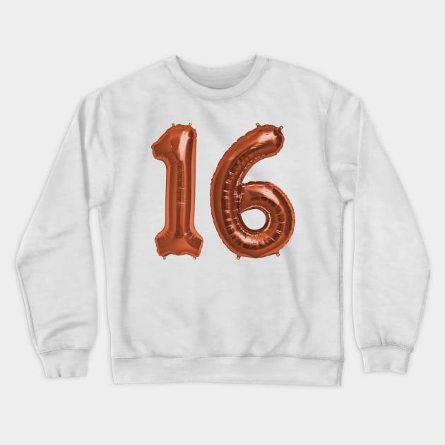 Bright Copper 16th Birthday Metallic Helium Balloons Numbers Crewneck Sweatshirt by podartist